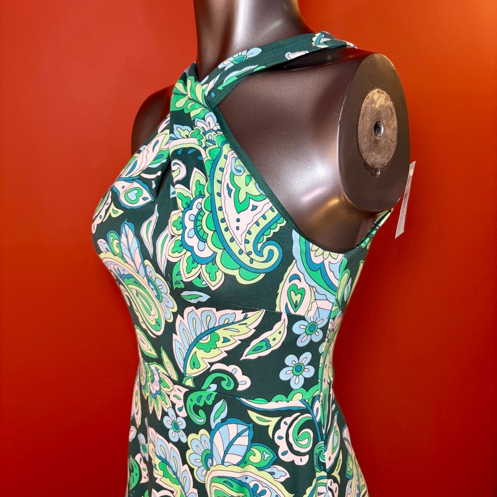 NWT LOFT Green and Blue Paisley Keyhole Midi Dress - Picture 4 of 9
